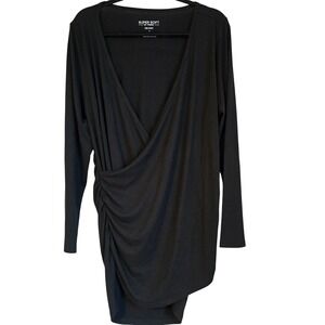 Torrid Super‎ Soft Rib Knit Black Long Sleeve Wrap Dress Size 2